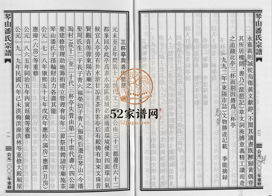 2003年重修琴山潘氏宗谱[2卷]浙江东阳潘姓电子版族谱下载
