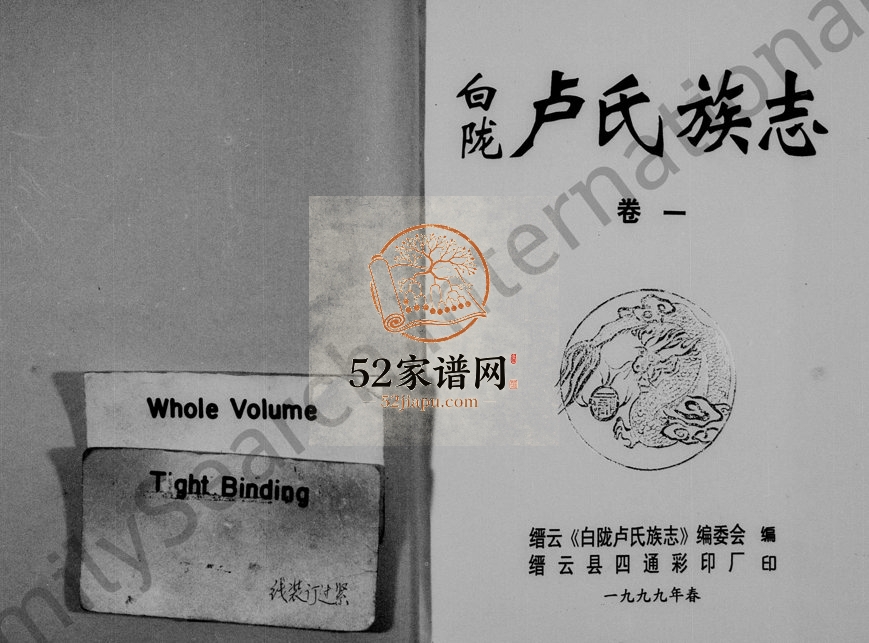 1999年修白陇卢氏族志 浙江缙云卢姓电子版族谱下载