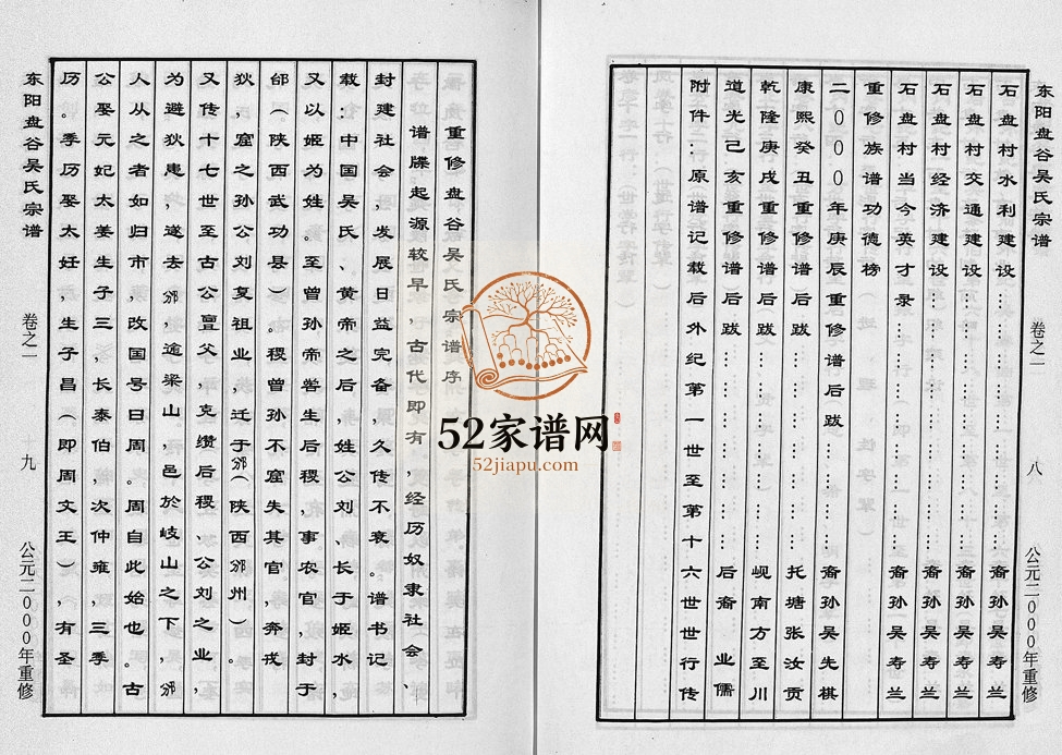 2000年重修盘谷吴氏宗谱[15卷]浙江金华 东阳 丽水 缙云吴姓电子版族谱下载