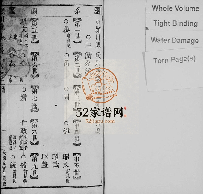 1938年重修颖川陈氏宗谱 浙江缙云陈姓电子版族谱下载