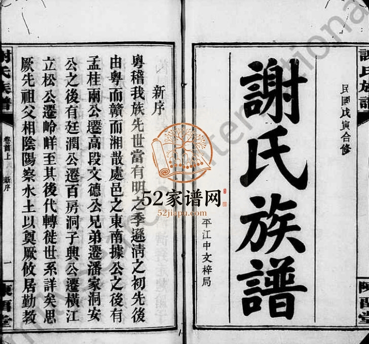 1938年初修谢氏族谱[17卷首2卷]湖南平江 福建宁化 浙江杭州 上虞陈留堂谢姓电子版家谱下载