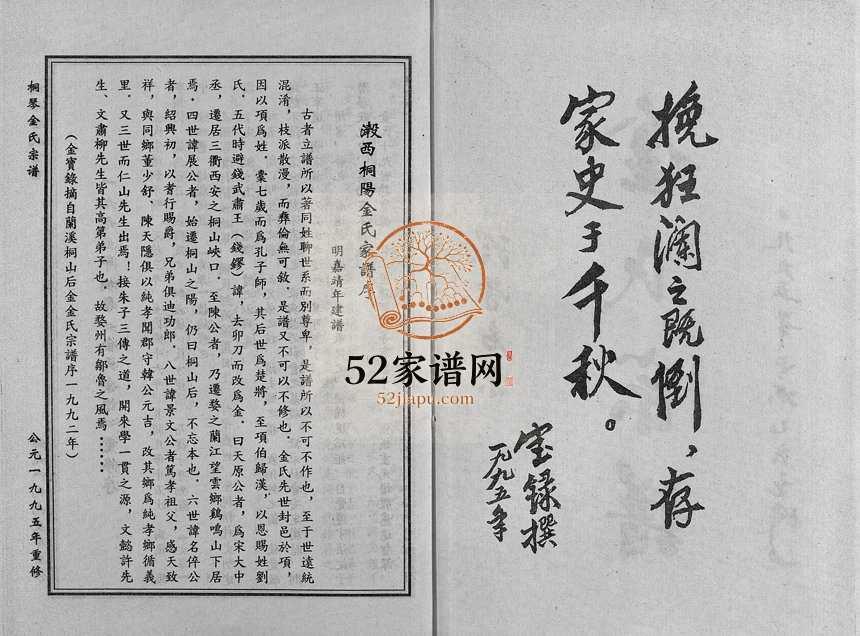 1995年重修金氏宗谱[不分卷]浙江永康 武义金姓电子版族谱下载