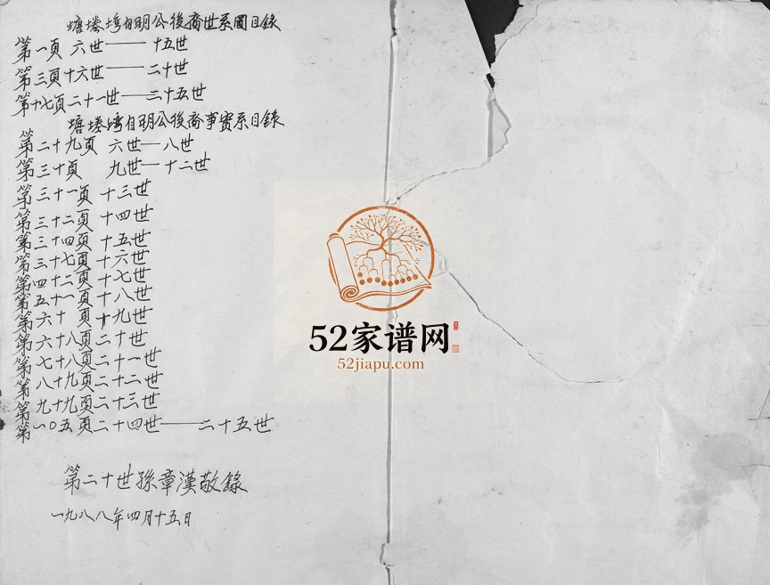 1988年修陈氏宗谱塘塍塆自明公后裔世系图 浙江宁波陈姓电子版族谱下载